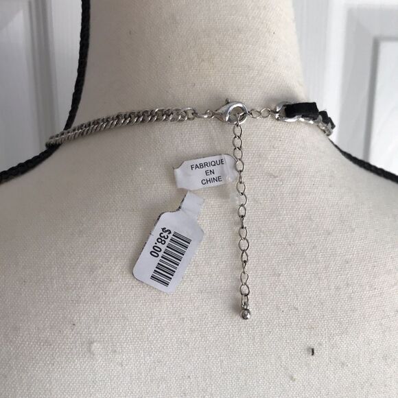 Free People Silver Tone and Black Leather Striped Necklace - Picture 5 of 9